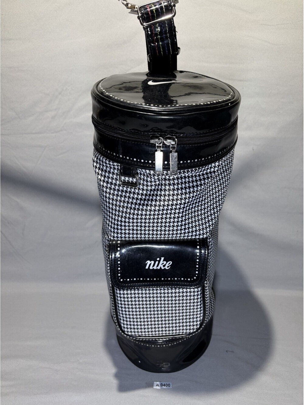 NIKE Vintage Crossbody Houndstooth Cylinder Bag Black White Y2K